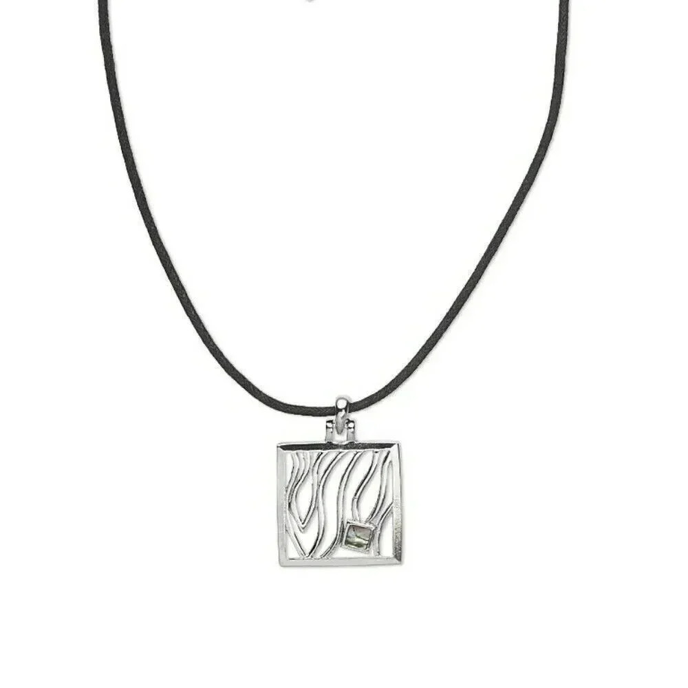 Artsy Paua Abalone Shell Silver Platinum Plated Square Pendant Necklace